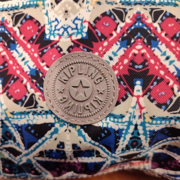 EUC. Kipling Alvar colorful geometric print + Monkey "Nathan" bag charm. RARE - Picture 8 of 9